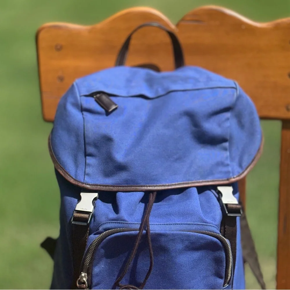 AUTHENTIC Prada Tessuto Nylon Bright Blue Double Buckle Backpack.